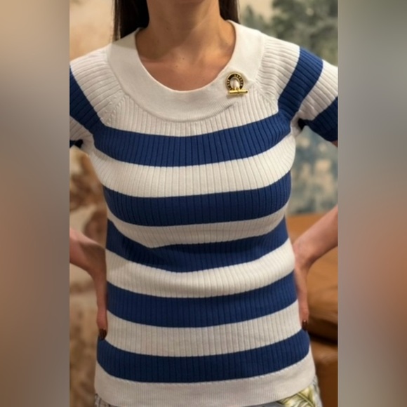 Ralph Lauren Sweaters - Ralph Lauren Blue and White Striped Sweater Small